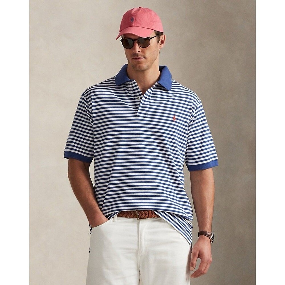 Polo Ralph Lauren Mens XL Blue White Striped Short Sleeve Polo Shirt Embroidered